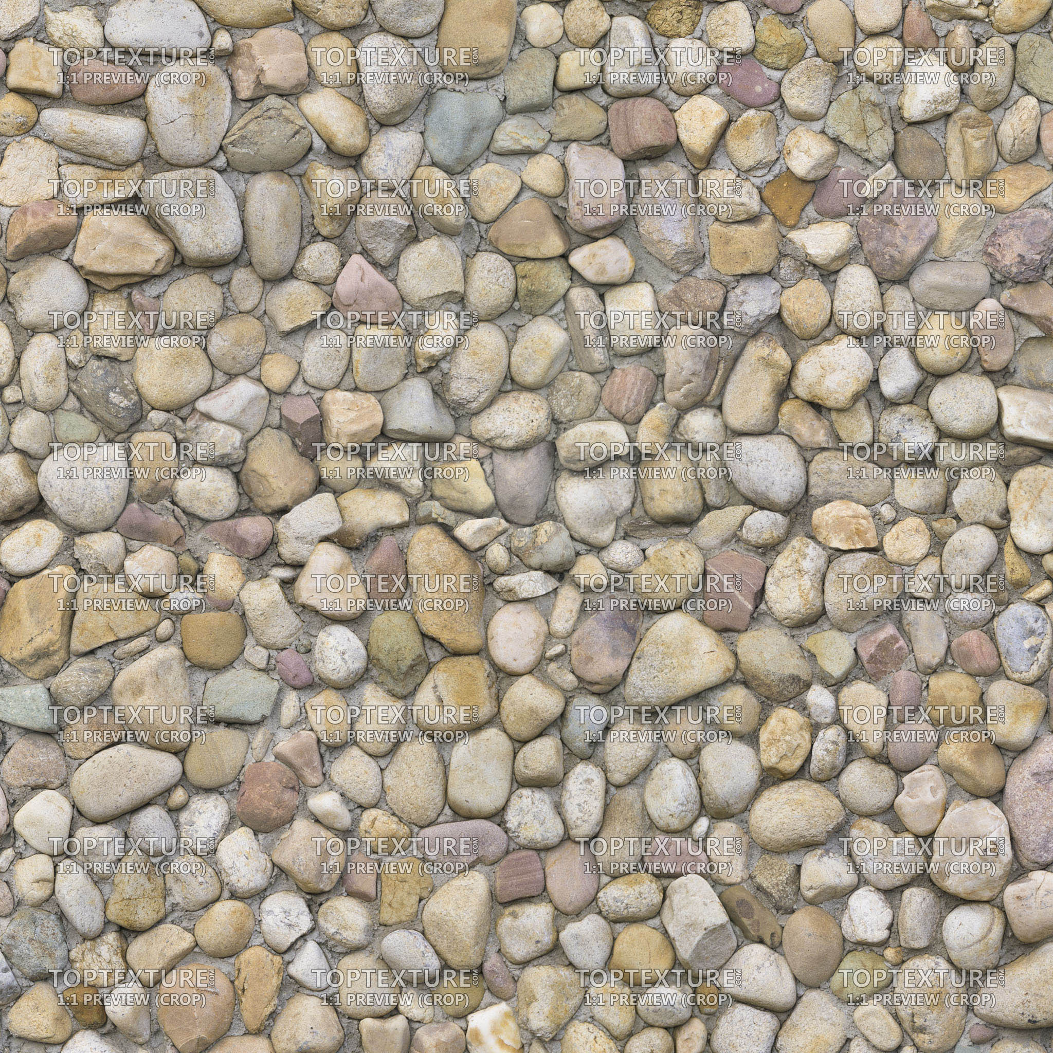Multicolored Cobblestone Wall Small Stones - 100% zoom