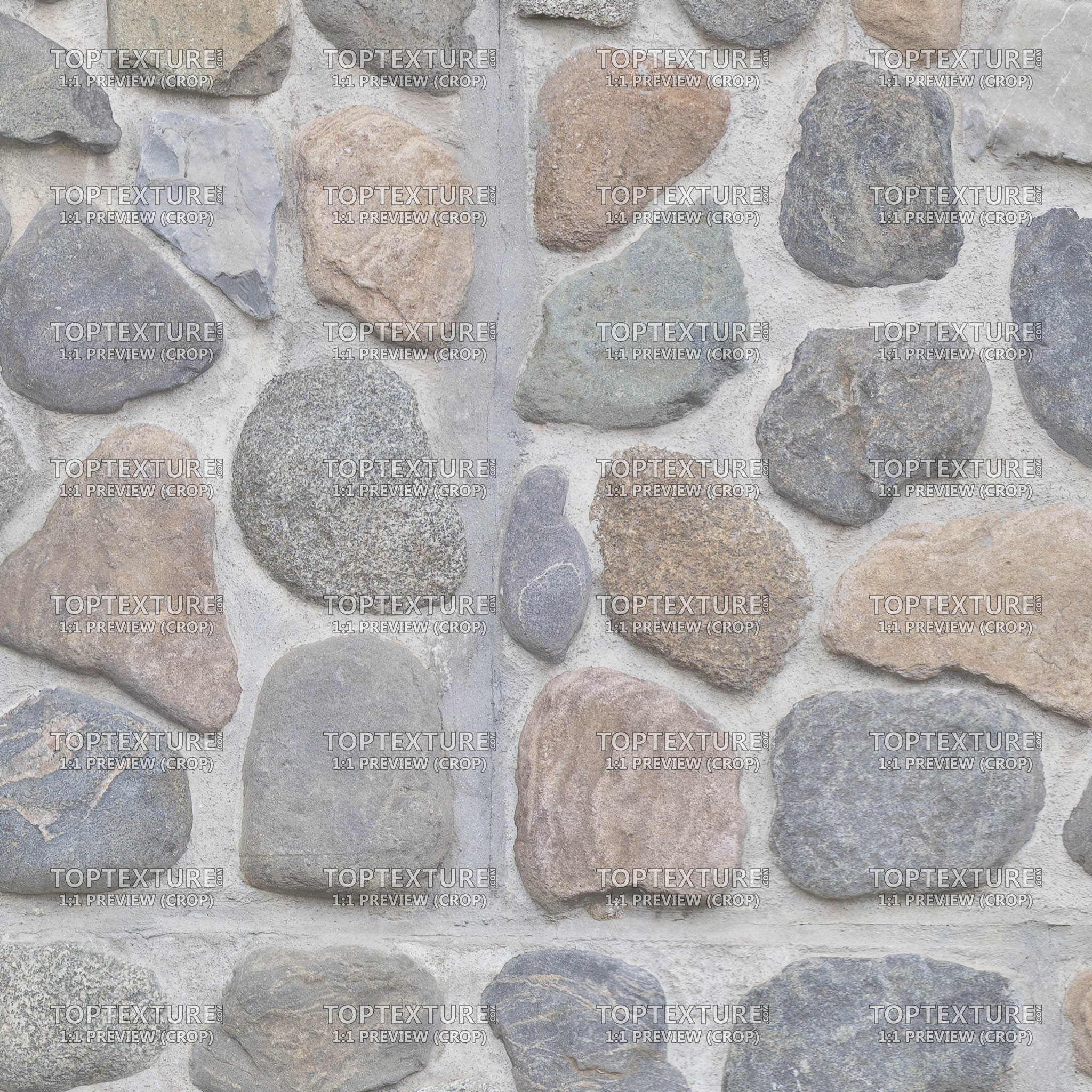 Wall of Different Cobble Stones  - 100% zoom
