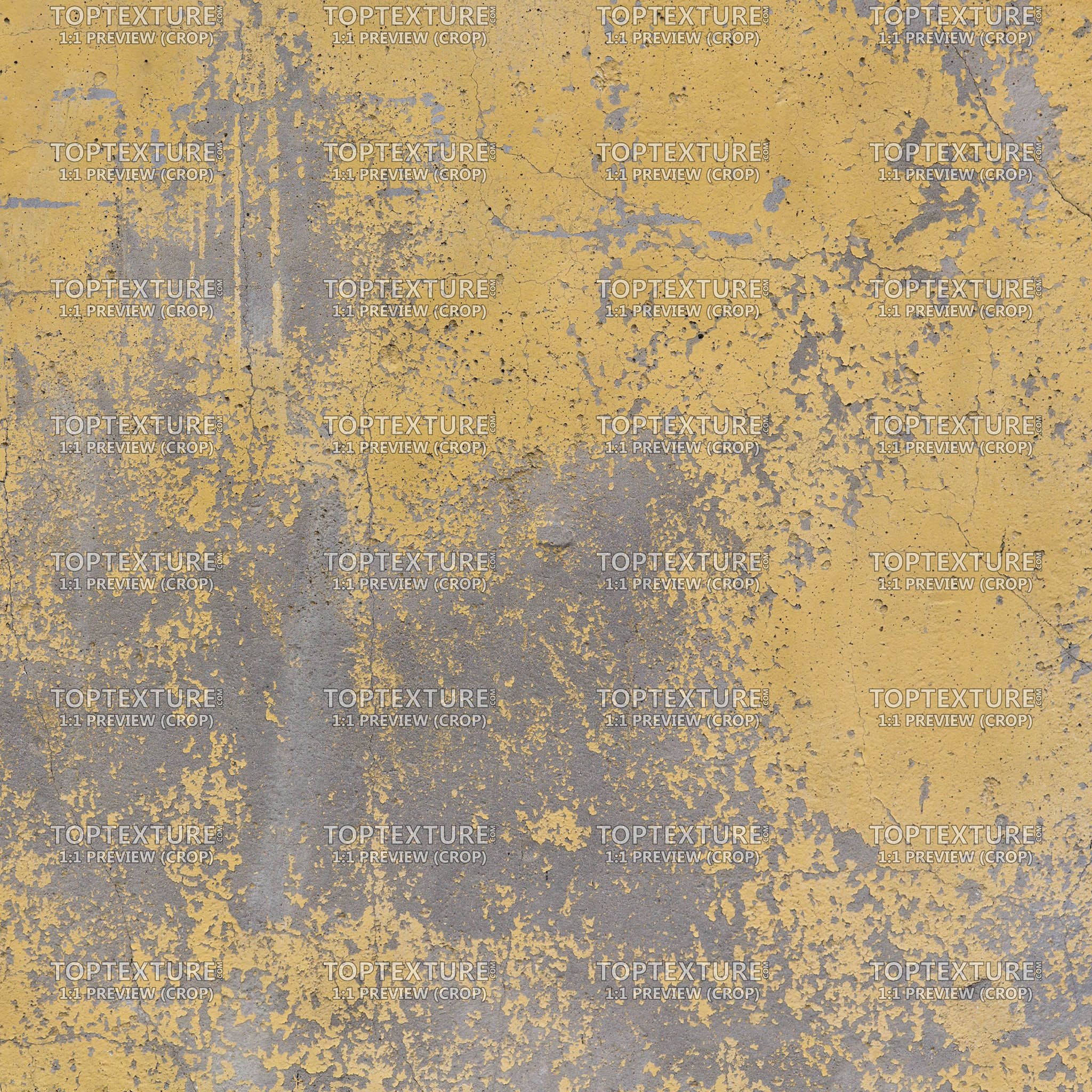 Worn Yellow Painted Concrete Wall - 100% zoom