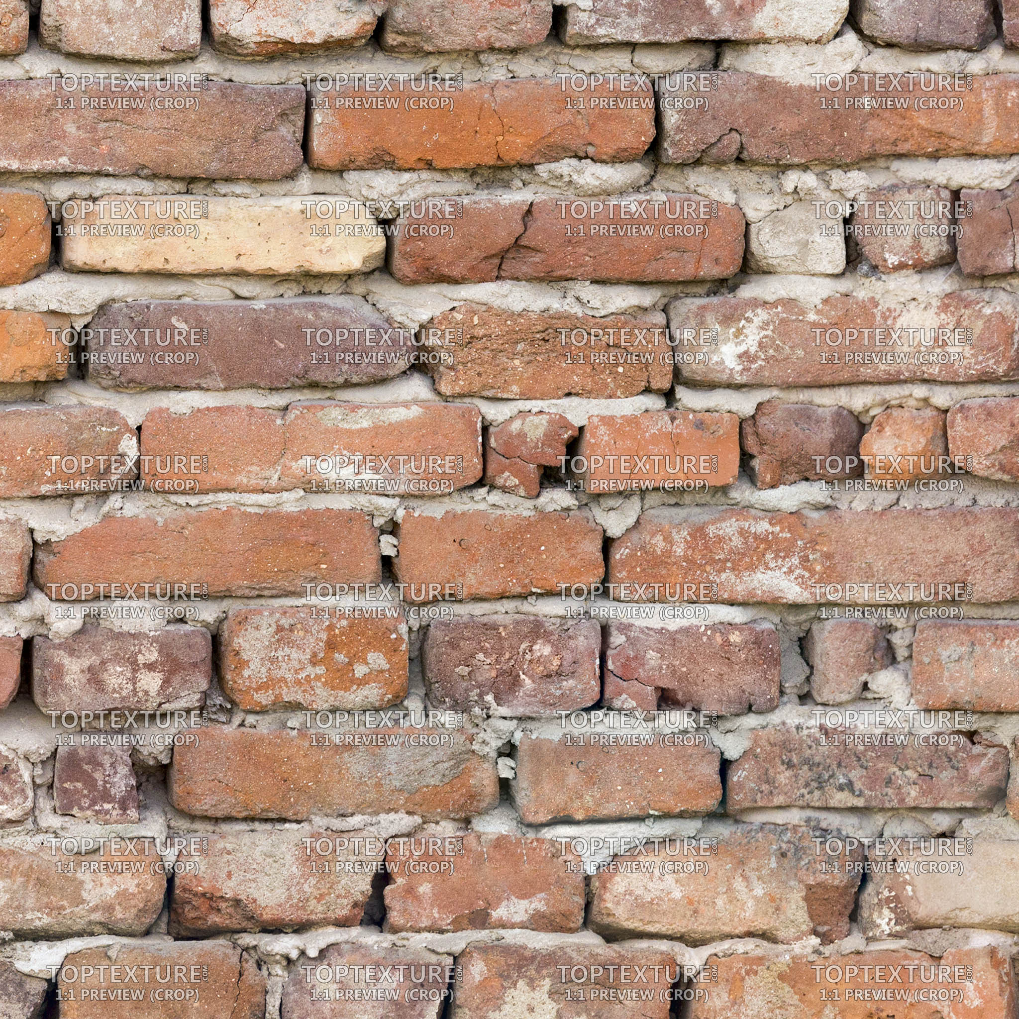 Old Clay Bricks Wall - 100% zoom