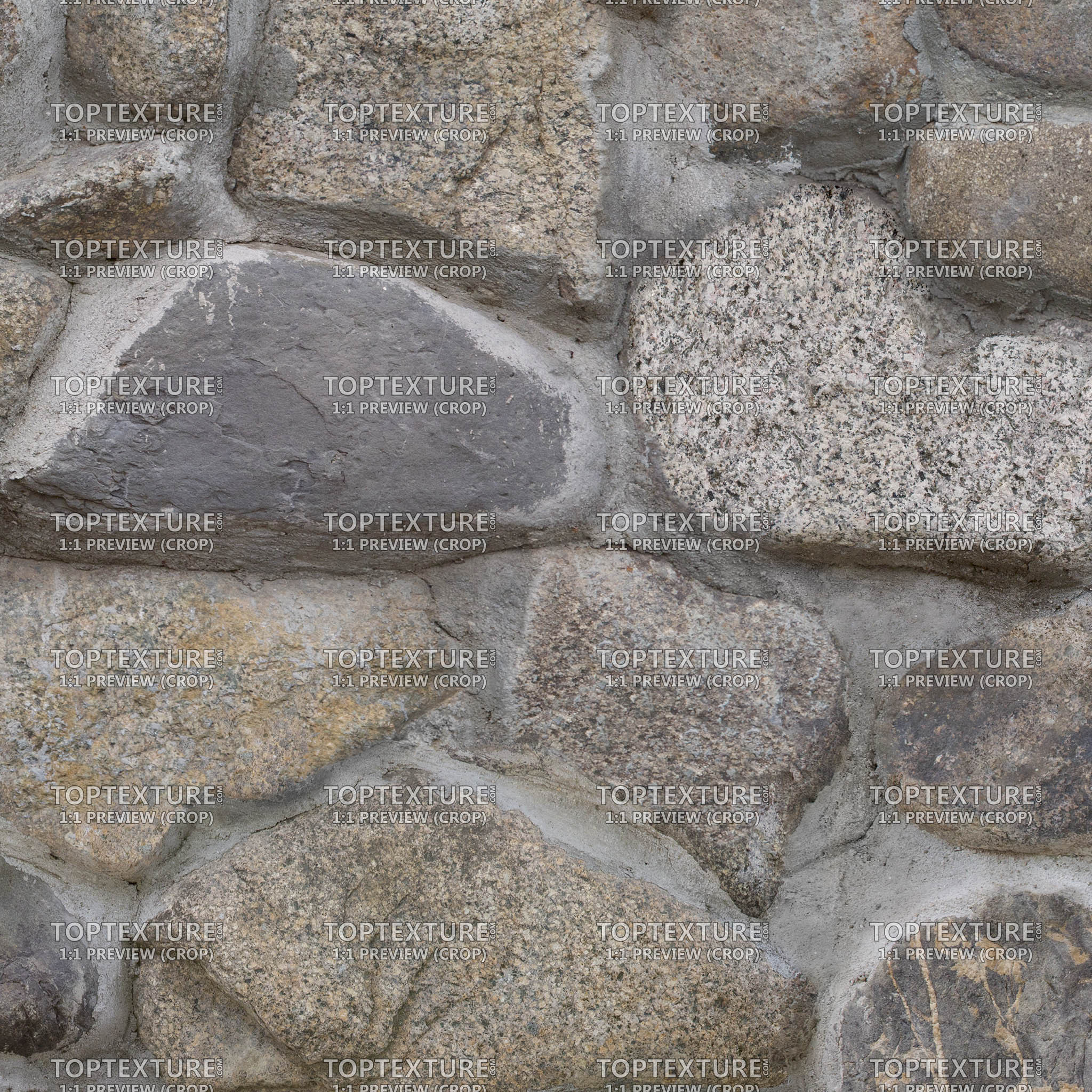 Old Varisized Cobblestone Wall - 100% zoom