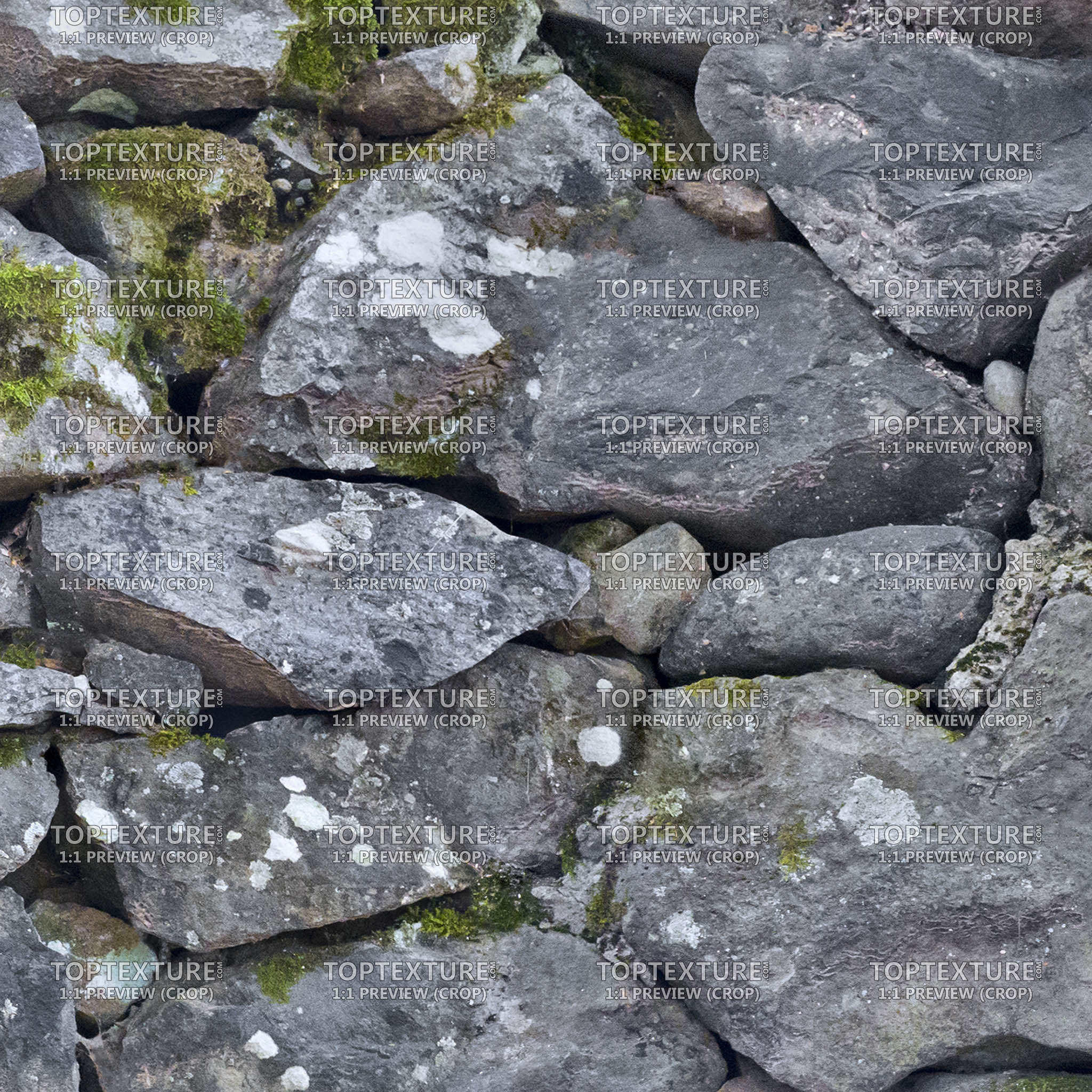 Mossy Dark Gray Stone Wall - 100% zoom